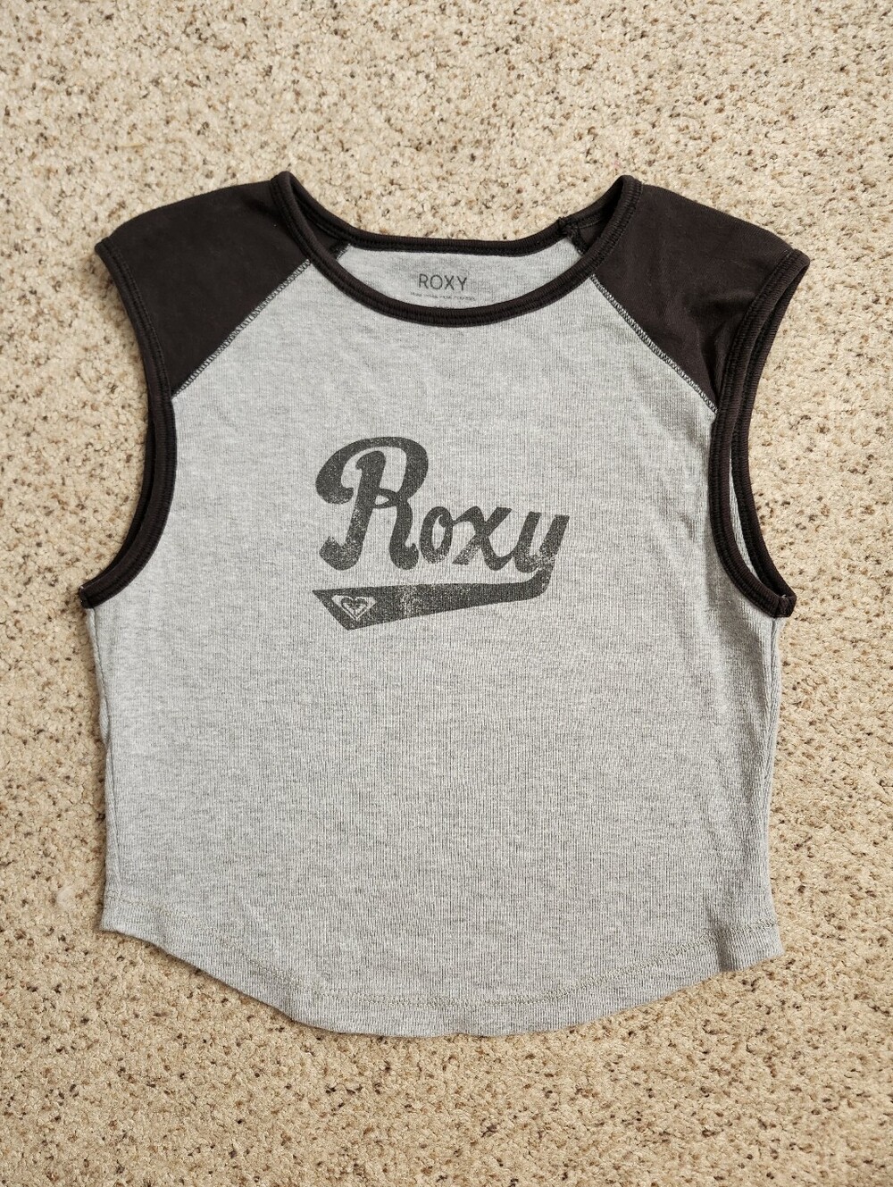 Roxy Gray & Black Sleeveless Logo Crop Tank